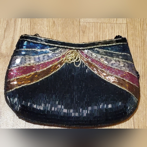 HANDBAG Women's Purse Pocketbook Crossbody Bag Beaded Pattern EUC - Picture 5 of 6